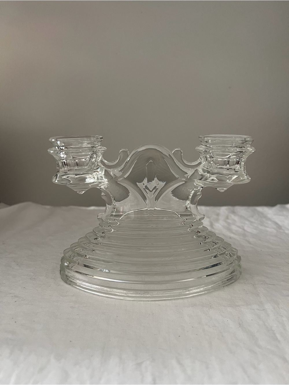 Vintage L.E. Smith clear glass double candlestick pattern 38 art deco 1930s